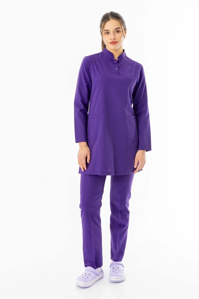 Terikoton Uzun Kol Doktor Hemşire Forması Alt Üst Takım Mor (TTST00011)