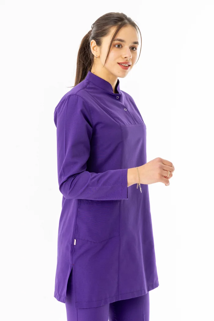 Terikoton Uzun Kol Doktor Hemşire Forması Alt Üst Takım Mor (TTST00011)