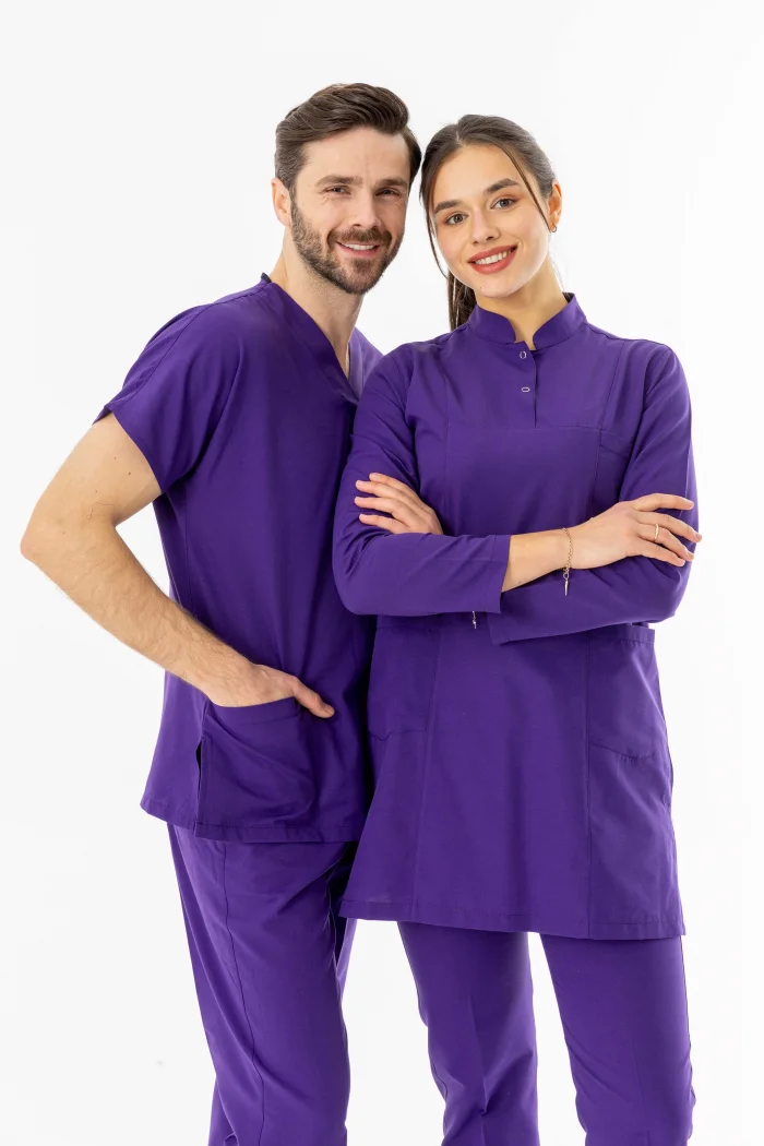 Terikoton Uzun Kol Doktor Hemşire Forması Alt Üst Takım Mor (TTST00011)