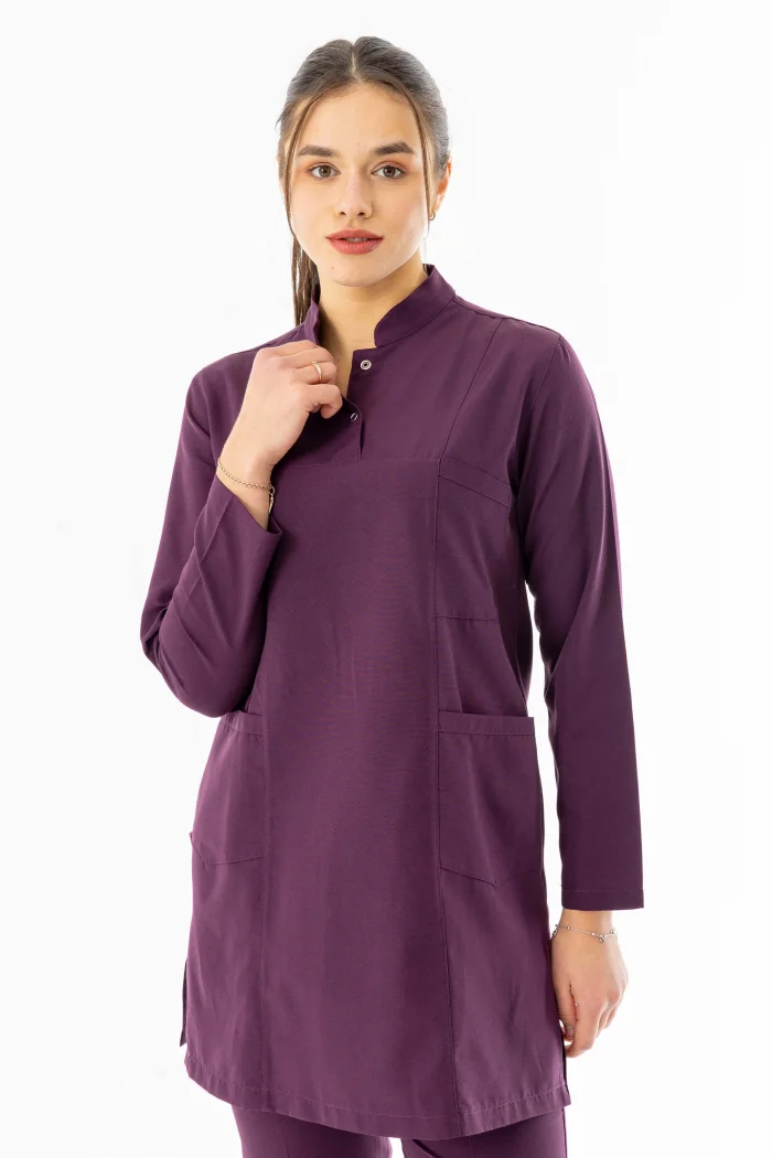 Terikoton Uzun Kol Doktor Hemşire Forması Alt Üst Takım Mürdüm (TTST0005)