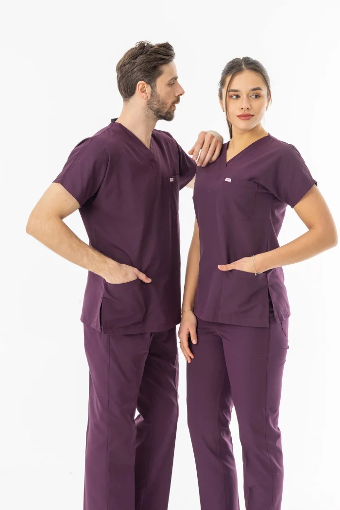 Terikoton Uzun Kol Doktor Hemşire Forması Alt Üst Takım Mürdüm (TTST0005)
