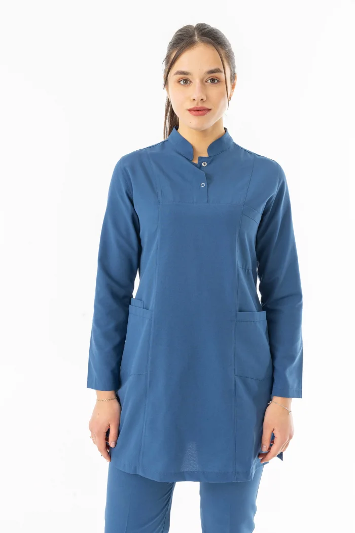 Terikoton Uzun Kol Doktor Hemşire Forması Alt Üst Takım Petrol Mavisi (TTST0006)