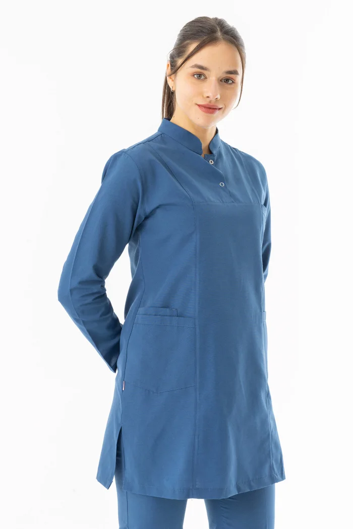 Terikoton Uzun Kol Doktor Hemşire Forması Alt Üst Takım Petrol Mavisi (TTST0006)