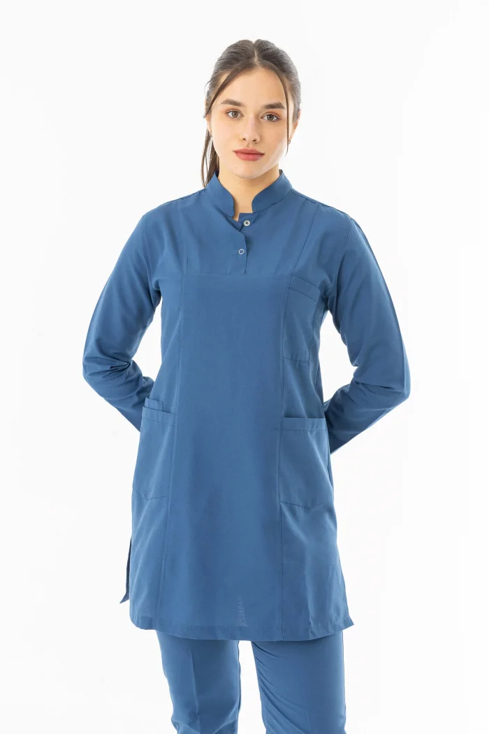 Terikoton Uzun Kol Doktor Hemşire Forması Alt Üst Takım Petrol Mavisi (TTST0006)