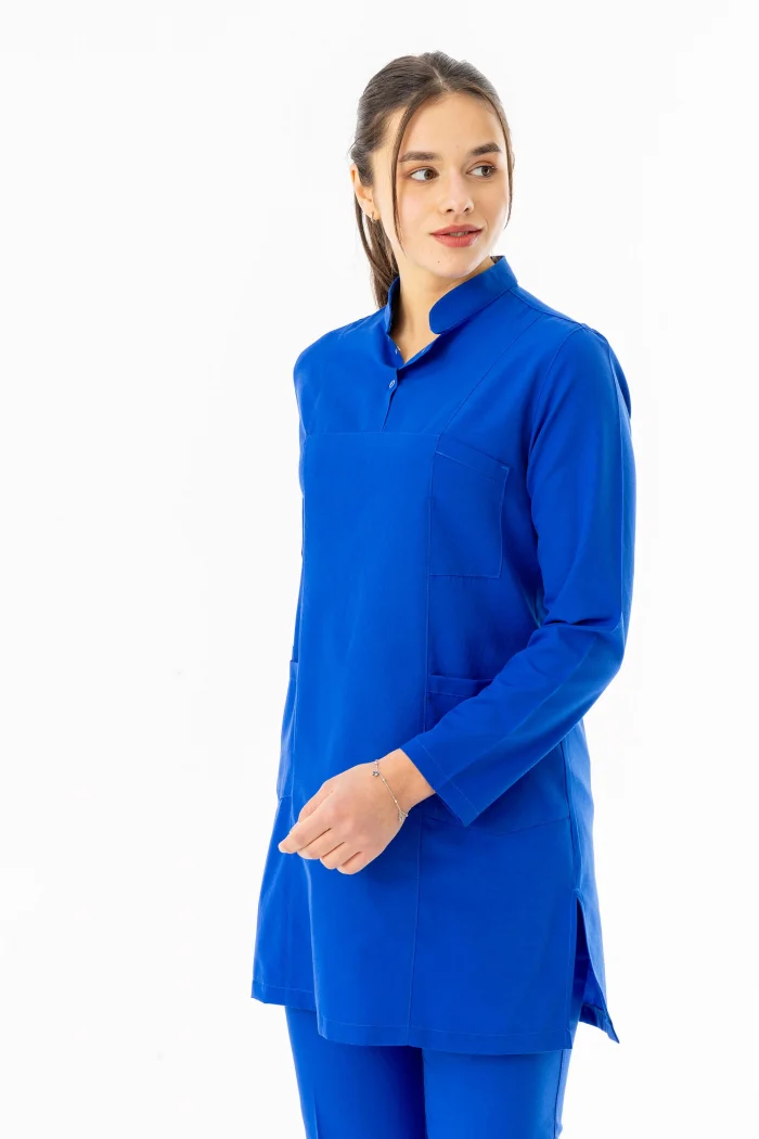 Terikoton Uzun Kol Doktor Hemşire Forması Alt Üst Takım Saks Mavisi (TTST00010)
