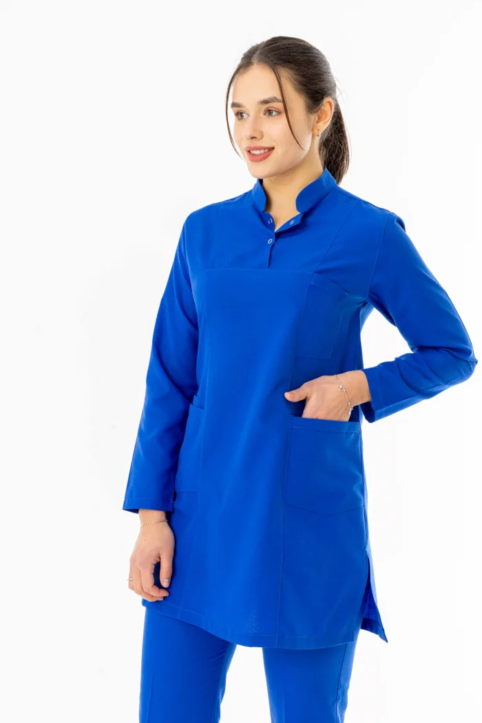 Terikoton Uzun Kol Doktor Hemşire Forması Alt Üst Takım Saks Mavisi (TTST00010)