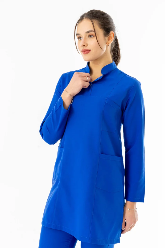 Terikoton Uzun Kol Doktor Hemşire Forması Alt Üst Takım Saks Mavisi (TTST00010)
