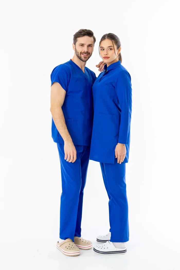 Terikoton Uzun Kol Doktor Hemşire Forması Alt Üst Takım Saks Mavisi (TTST00010)