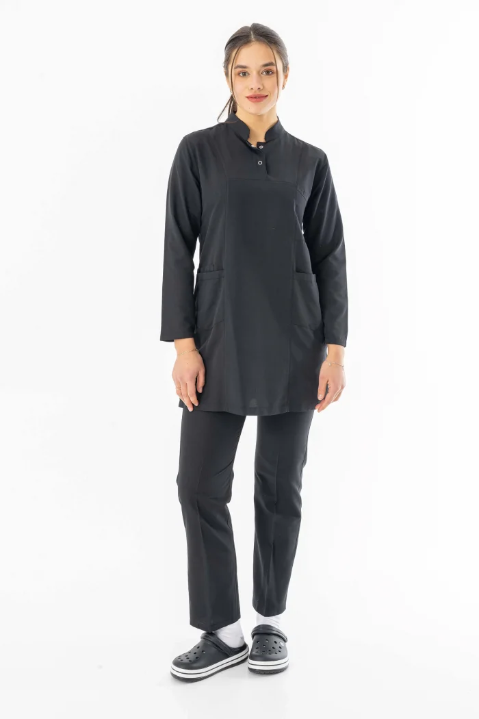 Terikoton Uzun Kol Doktor Hemşire Forması Alt Üst Takım Siyah (TTST0002)