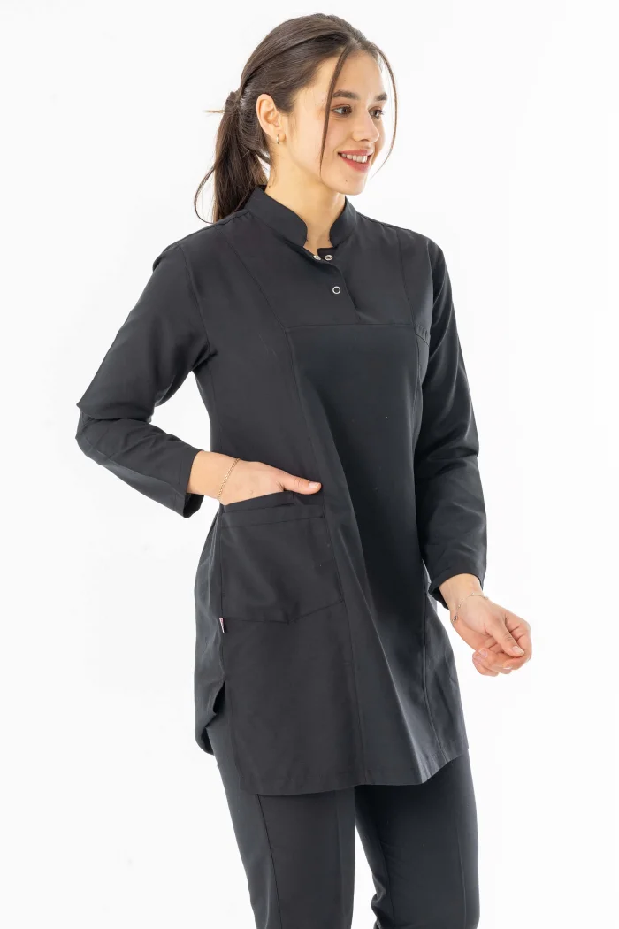 Terikoton Uzun Kol Doktor Hemşire Forması Alt Üst Takım Siyah (TTST0002)