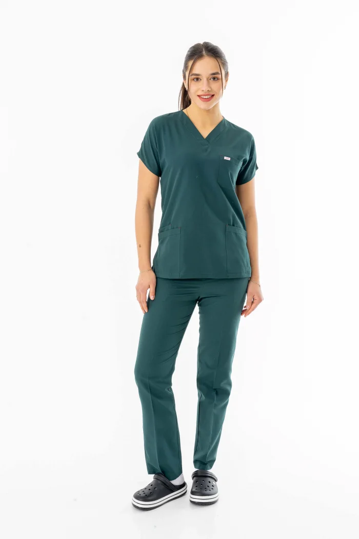 Terikoton Yarasa Kol Doktor Hemşire Forması Alt Üst Takım Avcı Yeşili (TYRS0007)