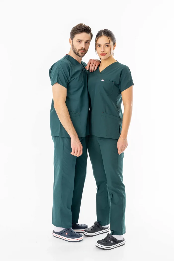 Terikoton Yarasa Kol Doktor Hemşire Forması Alt Üst Takım Avcı Yeşili (TYRS0007)