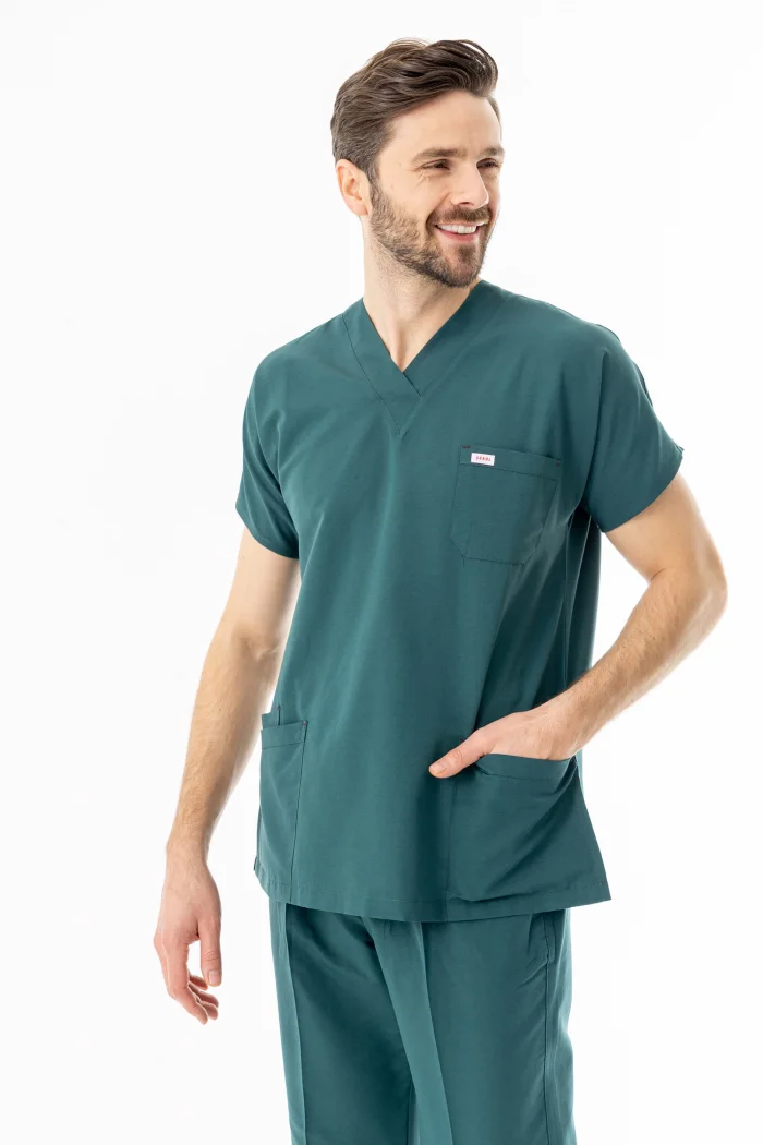 Terikoton Yarasa Kol Doktor Hemşire Forması Alt Üst Takım Avcı Yeşili (TYRS0007)