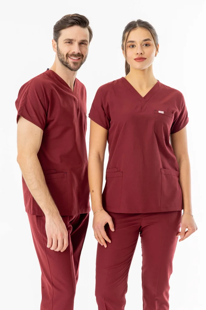 Terikoton Yarasa Kol Doktor Hemşire Forması Alt Üst Takım Bordo (TYRS0003)
