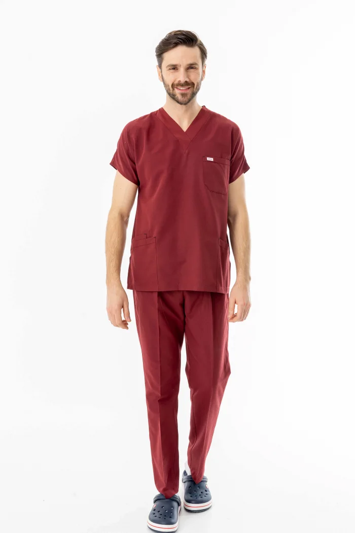 Terikoton Yarasa Kol Doktor Hemşire Forması Alt Üst Takım Bordo (TYRS0003)