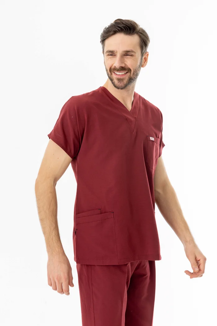 Terikoton Yarasa Kol Doktor Hemşire Forması Alt Üst Takım Bordo (TYRS0003)