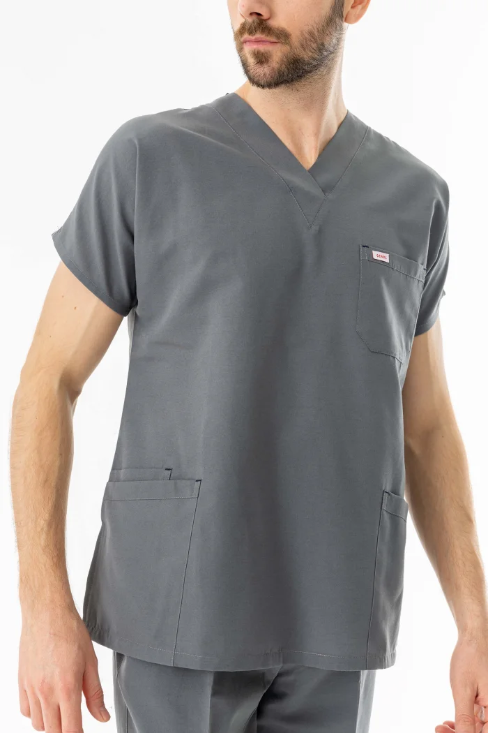 Terikoton Yarasa Kol Doktor Hemşire Forması Alt Üst Takım Gri (TYRS0006)