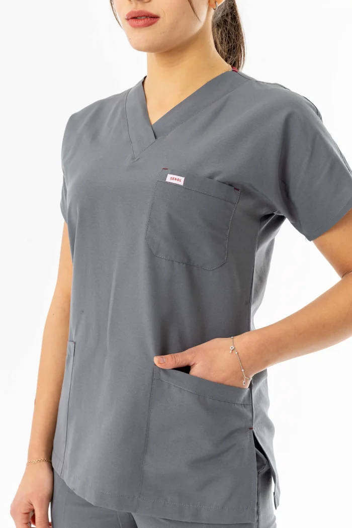 Terikoton Yarasa Kol Doktor Hemşire Forması Alt Üst Takım Gri (TYRS0006)