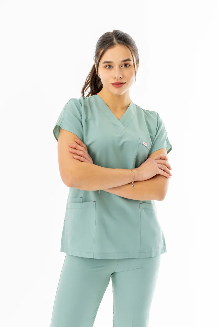 Terikoton Yarasa Kol Doktor Hemşire Forması Alt Üst Takım Küf Yeşili (TYRS0004)