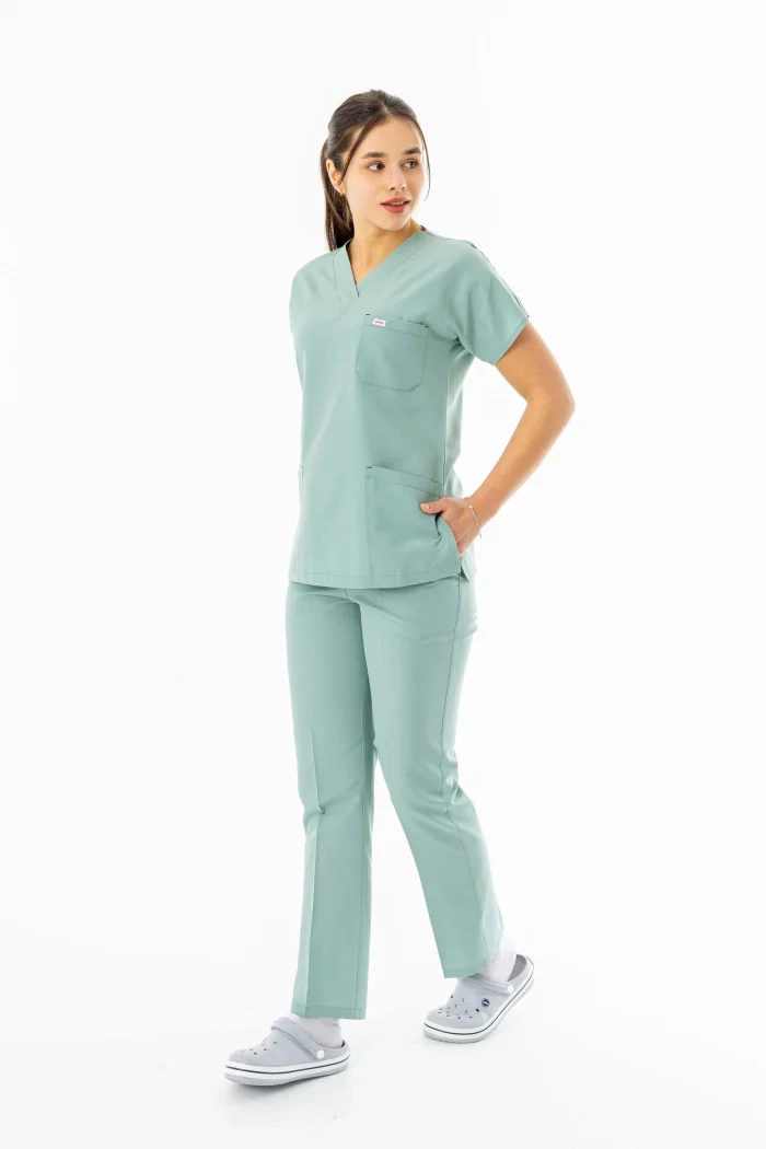 Terikoton Yarasa Kol Doktor Hemşire Forması Alt Üst Takım Küf Yeşili (TYRS0004)