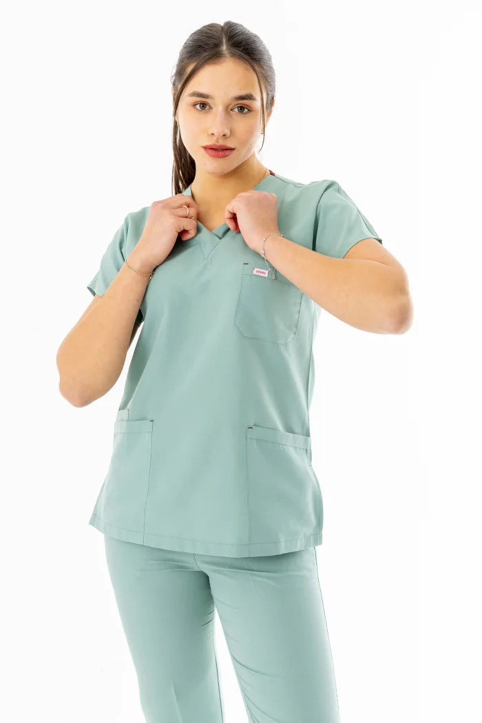 Terikoton Yarasa Kol Doktor Hemşire Forması Alt Üst Takım Küf Yeşili (TYRS0004)