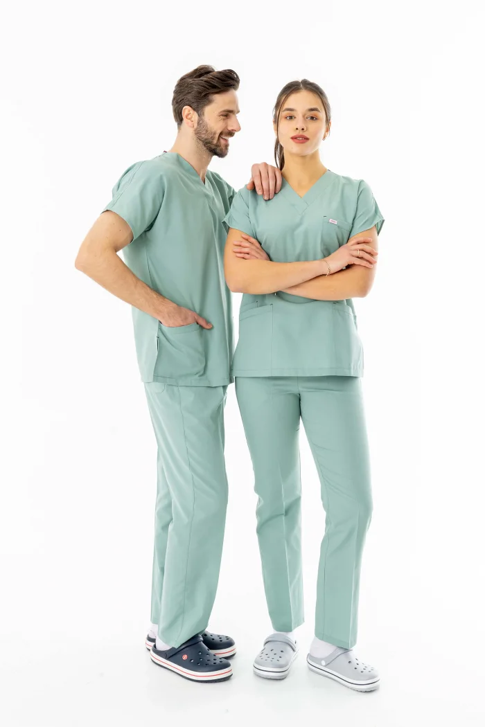Terikoton Yarasa Kol Doktor Hemşire Forması Alt Üst Takım Küf Yeşili (TYRS0004)