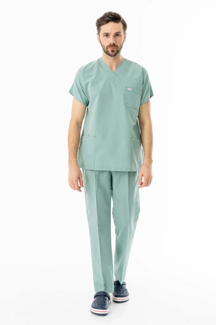 Terikoton Yarasa Kol Doktor Hemşire Forması Alt Üst Takım Küf Yeşili (TYRS0004)