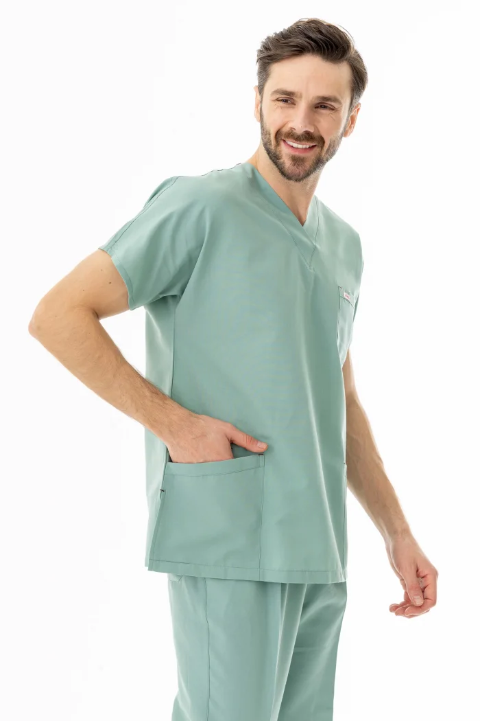 Terikoton Yarasa Kol Doktor Hemşire Forması Alt Üst Takım Küf Yeşili (TYRS0004)