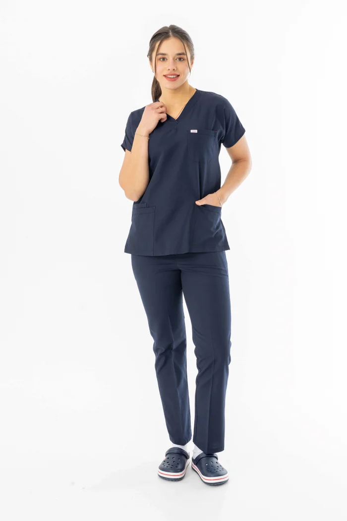Terikoton Yarasa Kol Doktor Hemşire Forması Alt Üst Takım Lacivert (TYRS0001)