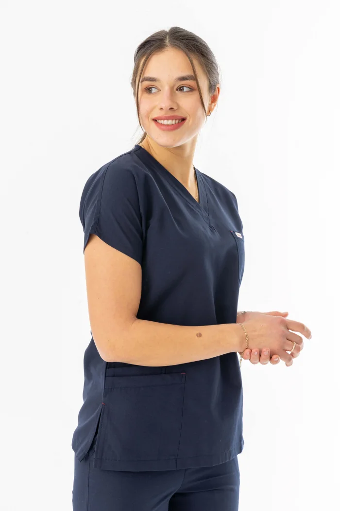 Terikoton Yarasa Kol Doktor Hemşire Forması Alt Üst Takım Lacivert (TYRS0001)