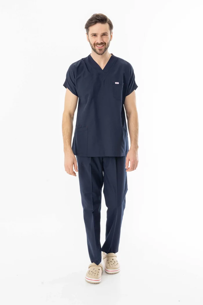 Terikoton Yarasa Kol Doktor Hemşire Forması Alt Üst Takım Lacivert (TYRS0001)