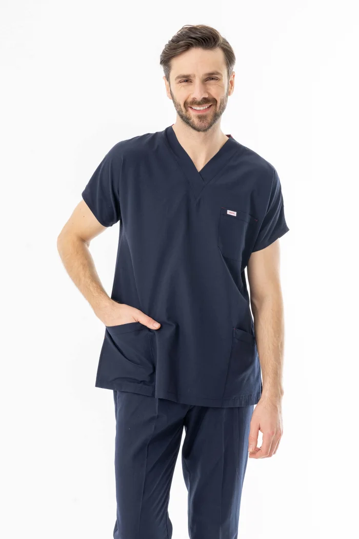 Terikoton Yarasa Kol Doktor Hemşire Forması Alt Üst Takım Lacivert (TYRS0001)