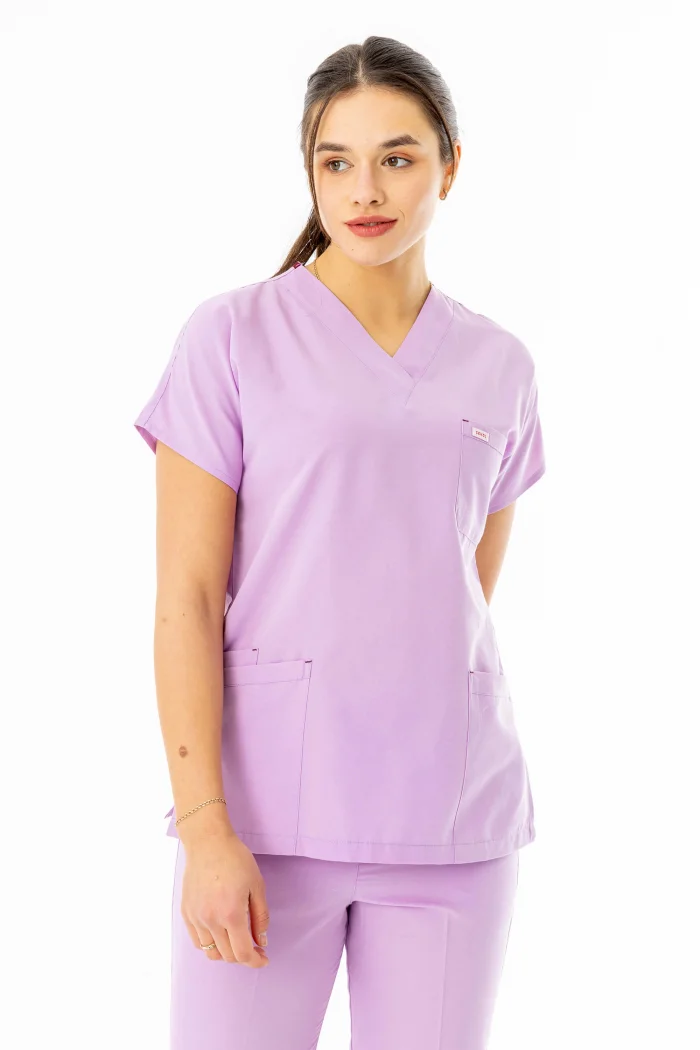 Terikoton Yarasa Kol Doktor Hemşire Forması Alt Üst Takım Lila (TYRS0008)