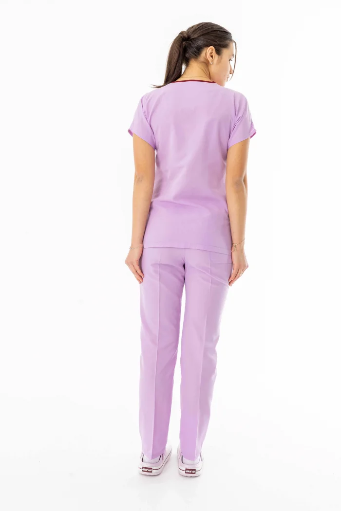 Terikoton Yarasa Kol Doktor Hemşire Forması Alt Üst Takım Lila (TYRS0008)