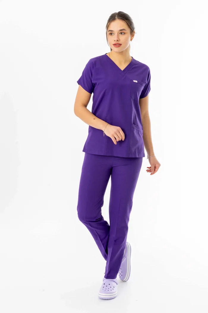 Terikoton Yarasa Kol Doktor Hemşire Forması Alt Üst Takım Mor (TYRS00011)