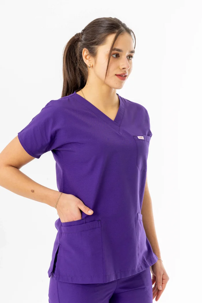 Terikoton Yarasa Kol Doktor Hemşire Forması Alt Üst Takım Mor (TYRS00011)