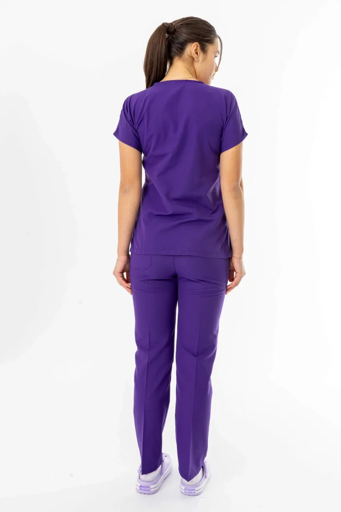 Terikoton Yarasa Kol Doktor Hemşire Forması Alt Üst Takım Mor (TYRS00011)