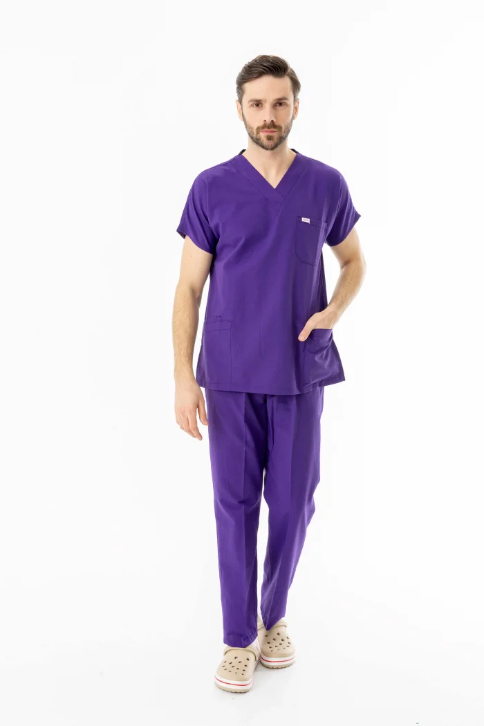Terikoton Yarasa Kol Doktor Hemşire Forması Alt Üst Takım Mor (TYRS00011)