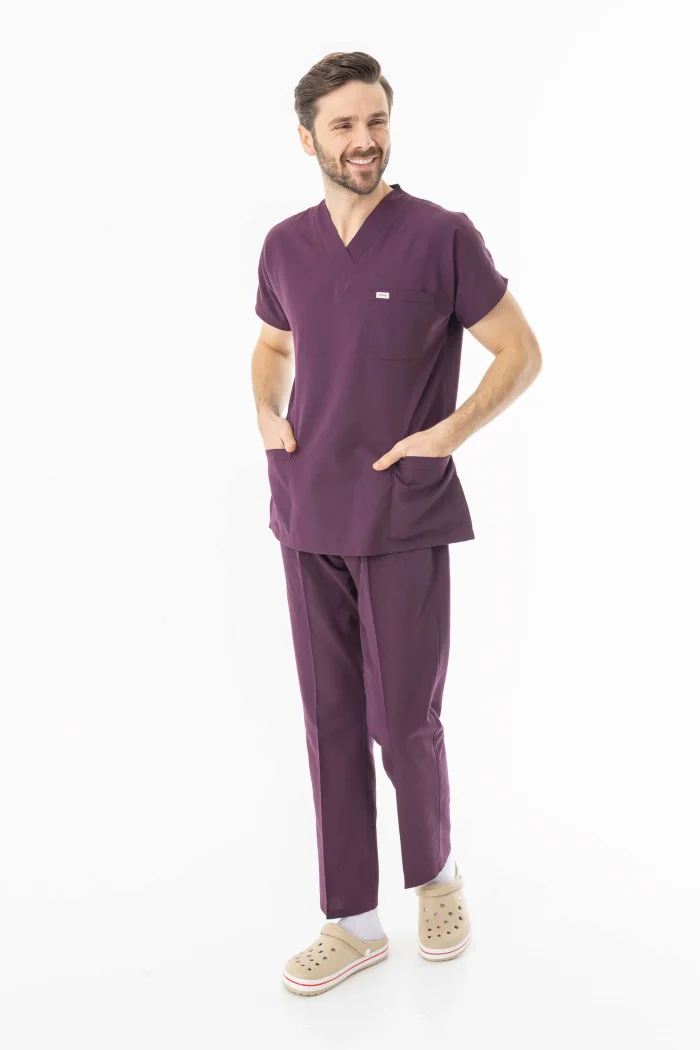 Terikoton Yarasa Kol Doktor Hemşire Forması Alt Üst Takım Mürdüm (TYRS0005)