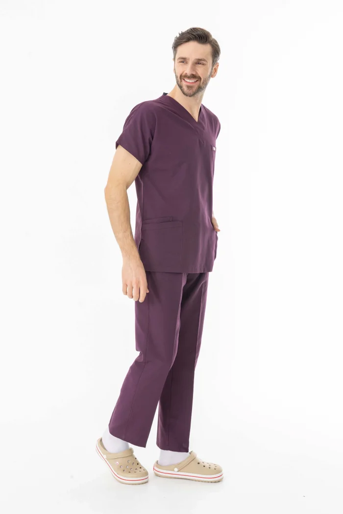 Terikoton Yarasa Kol Doktor Hemşire Forması Alt Üst Takım Mürdüm (TYRS0005)