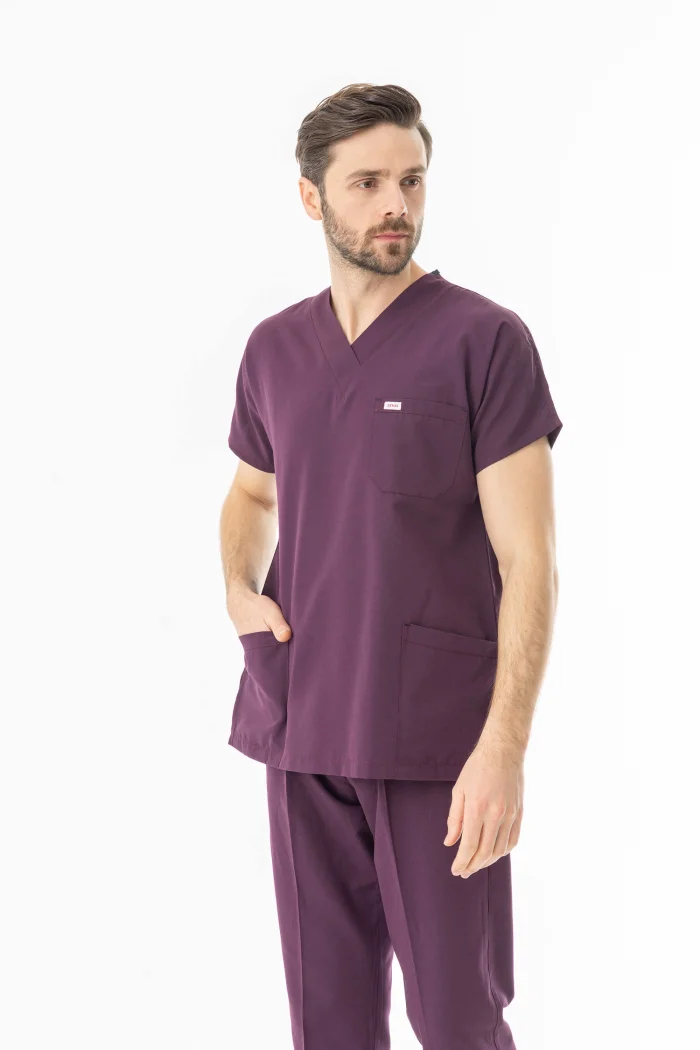 Terikoton Yarasa Kol Doktor Hemşire Forması Alt Üst Takım Mürdüm (TYRS0005)