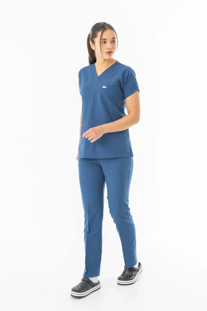 Terikoton Yarasa Kol Doktor Hemşire Forması Alt Üst Takım Petrol Mavisi (TYRS0009)