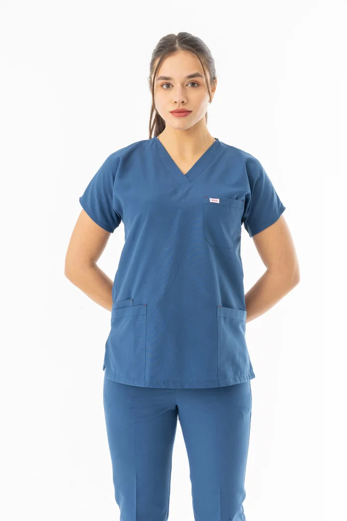 Terikoton Yarasa Kol Doktor Hemşire Forması Alt Üst Takım Petrol Mavisi (TYRS0009)