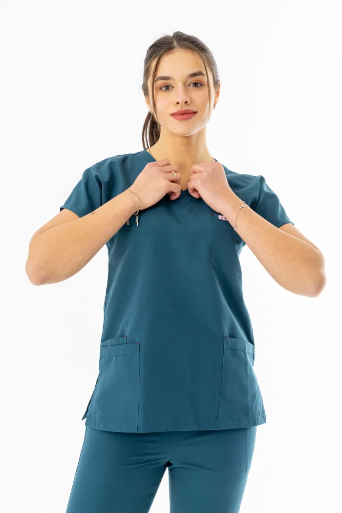 Terikoton Yarasa Kol Doktor Hemşire Forması Alt Üst Takım Petrol Yeşili (TYRS00010)