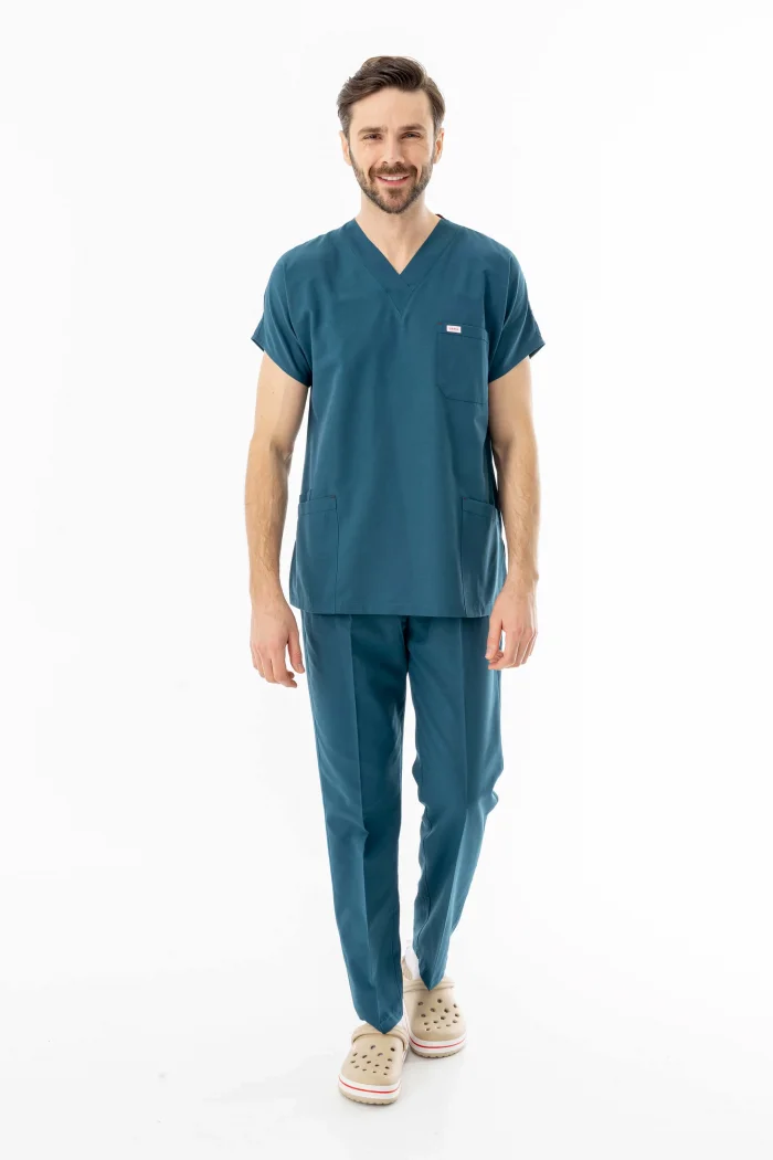 Terikoton Yarasa Kol Doktor Hemşire Forması Alt Üst Takım Petrol Yeşili (TYRS00010)