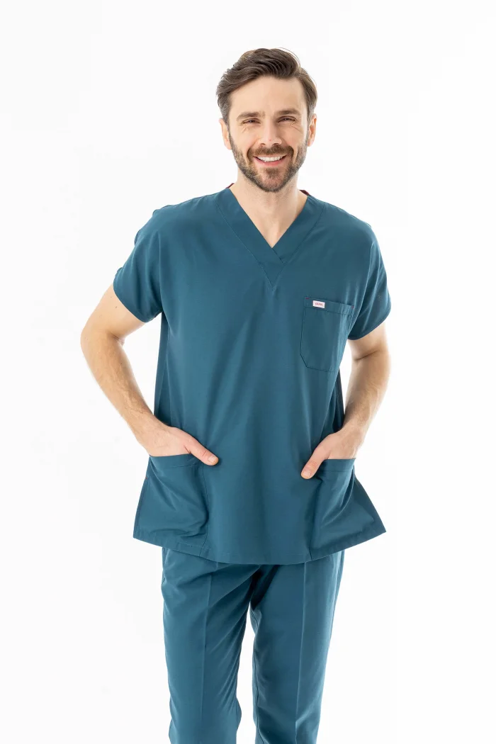 Terikoton Yarasa Kol Doktor Hemşire Forması Alt Üst Takım Petrol Yeşili (TYRS00010)