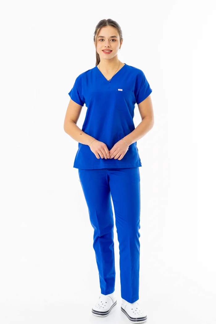 Terikoton Yarasa Kol Doktor Hemşire Forması Alt Üst Takım Saks Mavisi (TYRS00012)