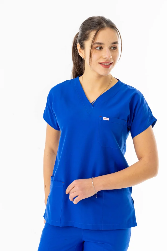 Terikoton Yarasa Kol Doktor Hemşire Forması Alt Üst Takım Saks Mavisi (TYRS00012)
