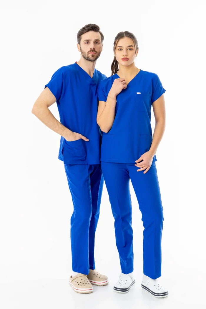 Terikoton Yarasa Kol Doktor Hemşire Forması Alt Üst Takım Saks Mavisi (TYRS00012)
