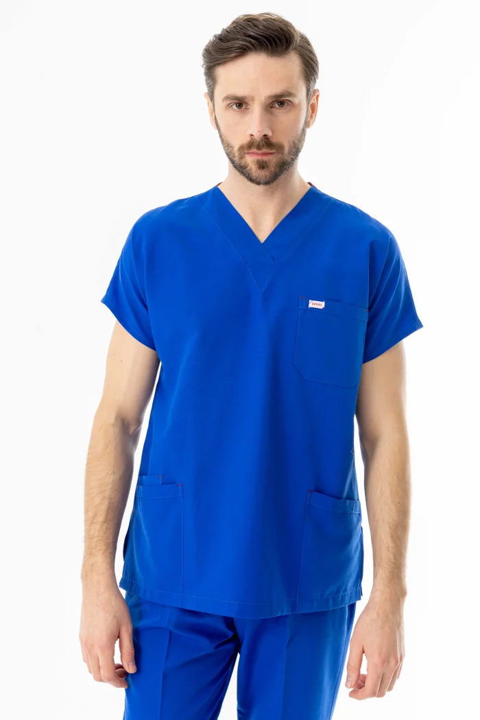 Terikoton Yarasa Kol Doktor Hemşire Forması Alt Üst Takım Saks Mavisi (TYRS00012)